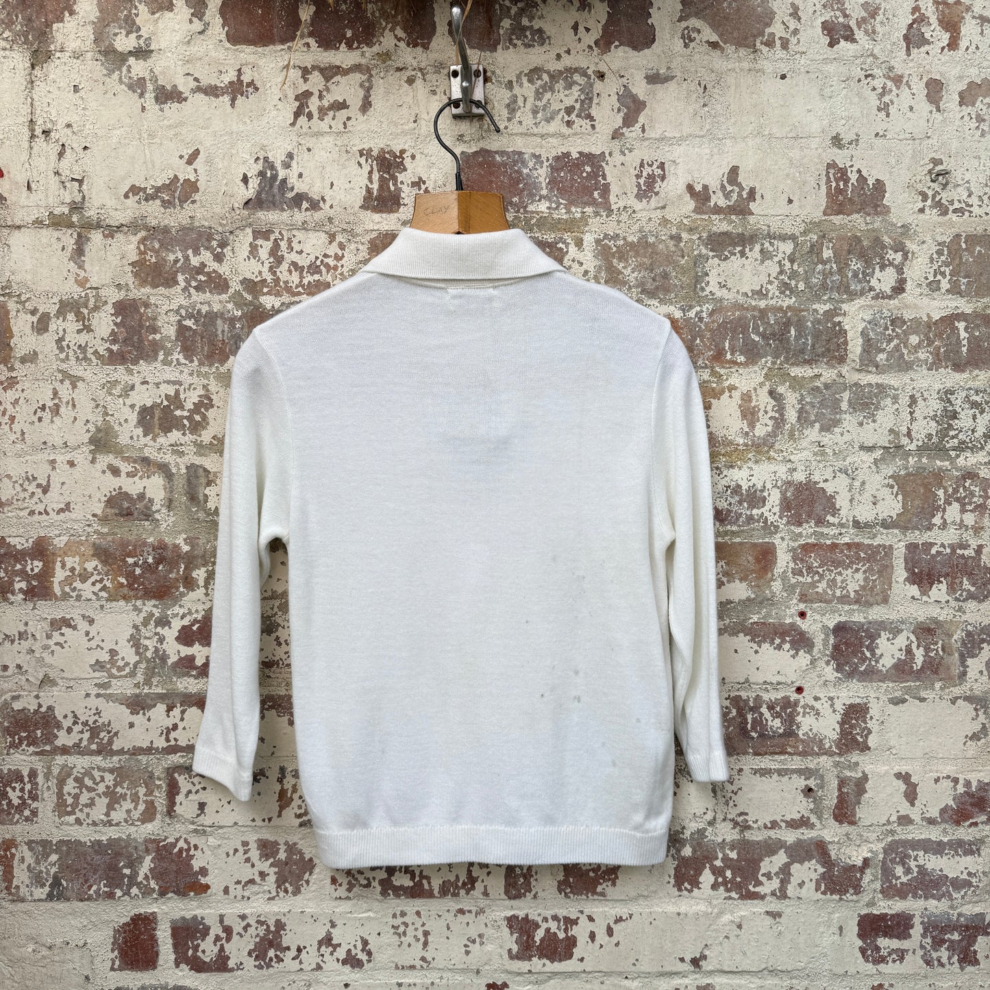 1970s White Graphic Knitted Button Shirt