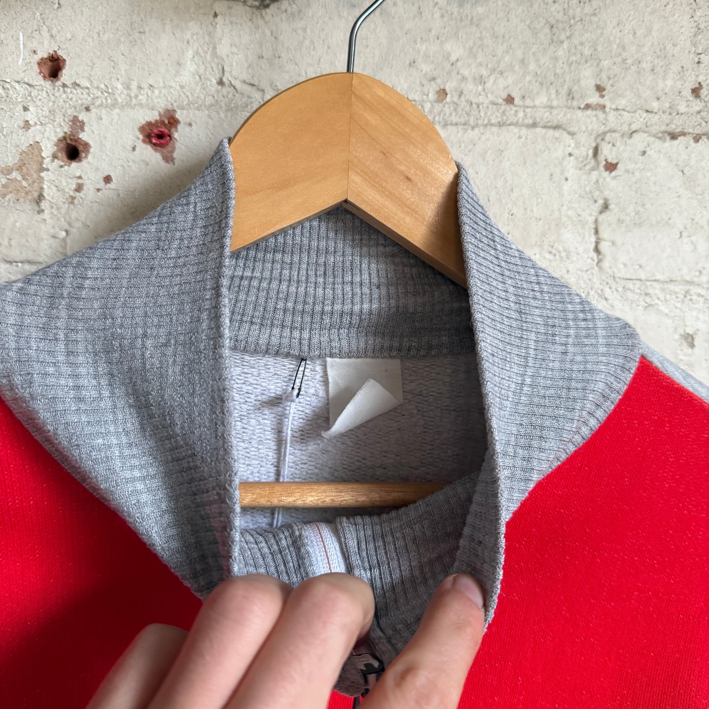 1980s Grey and Red Zip Track Top Jumper
