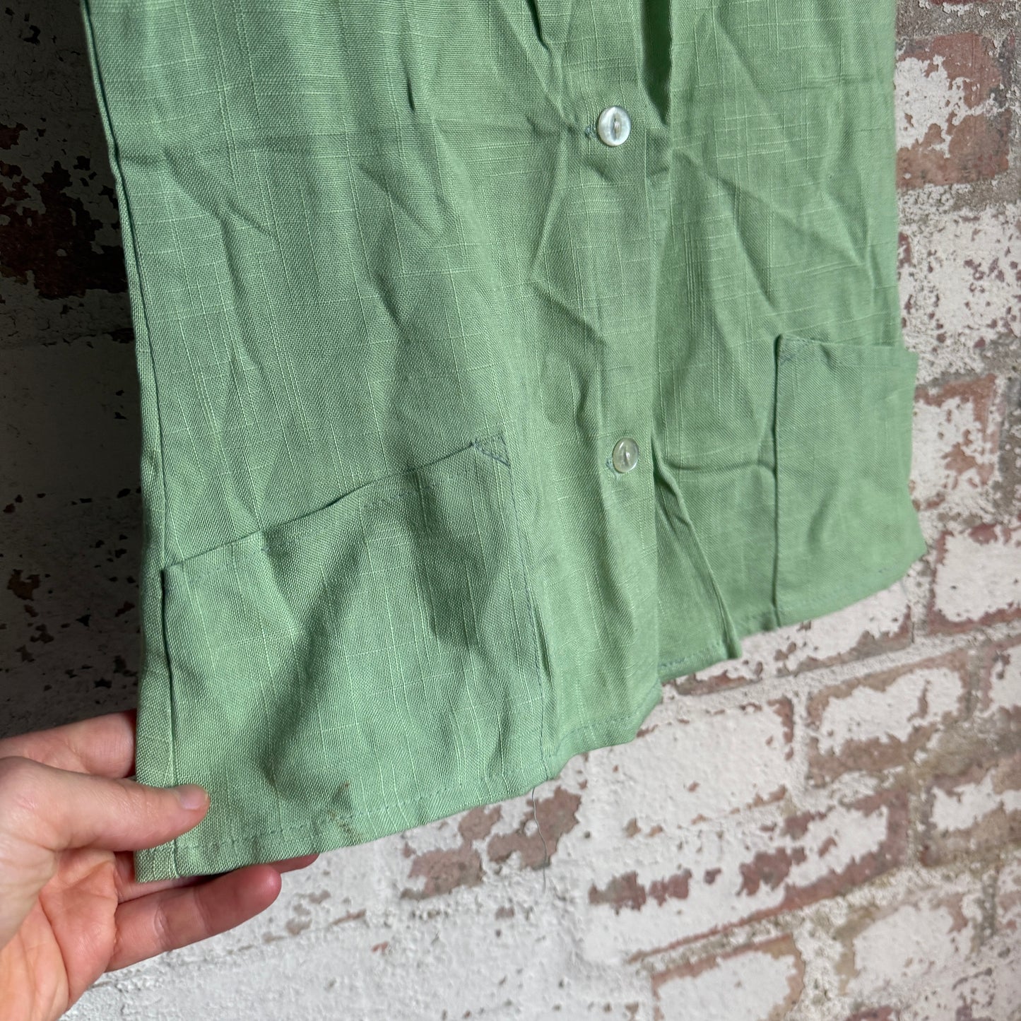 1950s Green Linen Pocket Smock Top