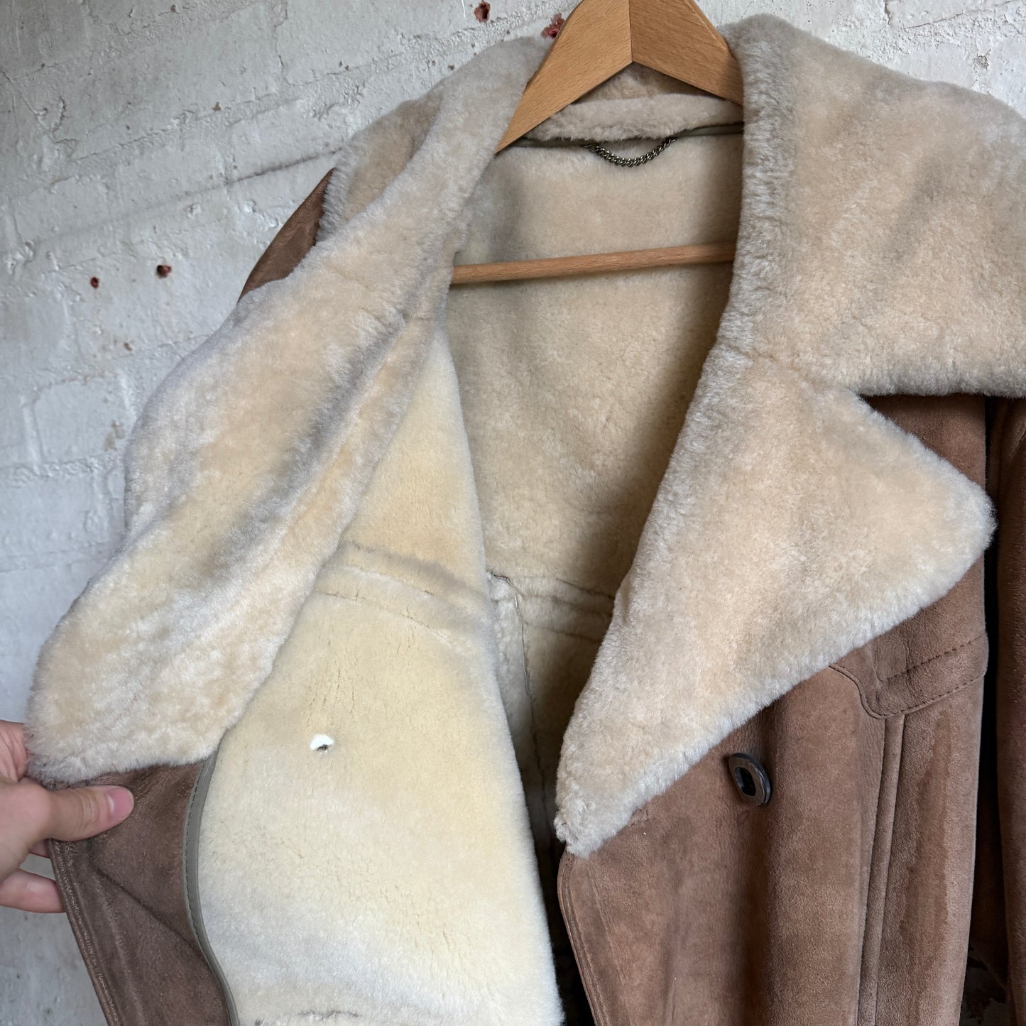 1970s Long Sheep Skin Belted Suede Coat Jacket