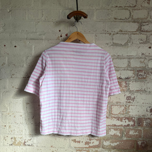 1970s Pink Striped Boat Neck T-Shirt Top