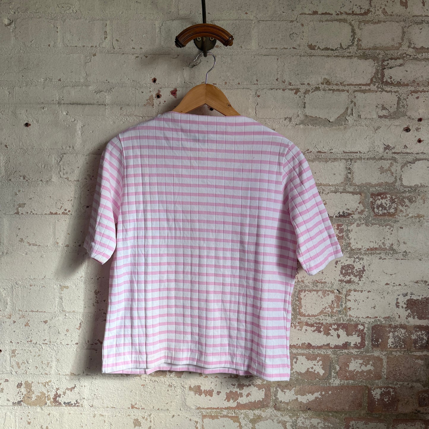 1970s Pink Striped Boat Neck T-Shirt Top