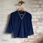 1970s Navy Blue Embroidered Long Sleeve Top