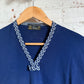 1970s Navy Blue Embroidered Long Sleeve Top