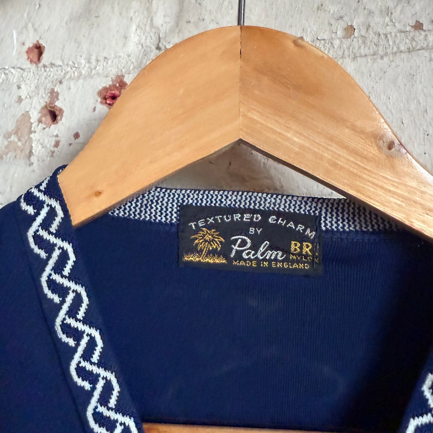 1970s Navy Blue Embroidered Long Sleeve Top