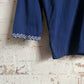 1970s Navy Blue Embroidered Long Sleeve Top