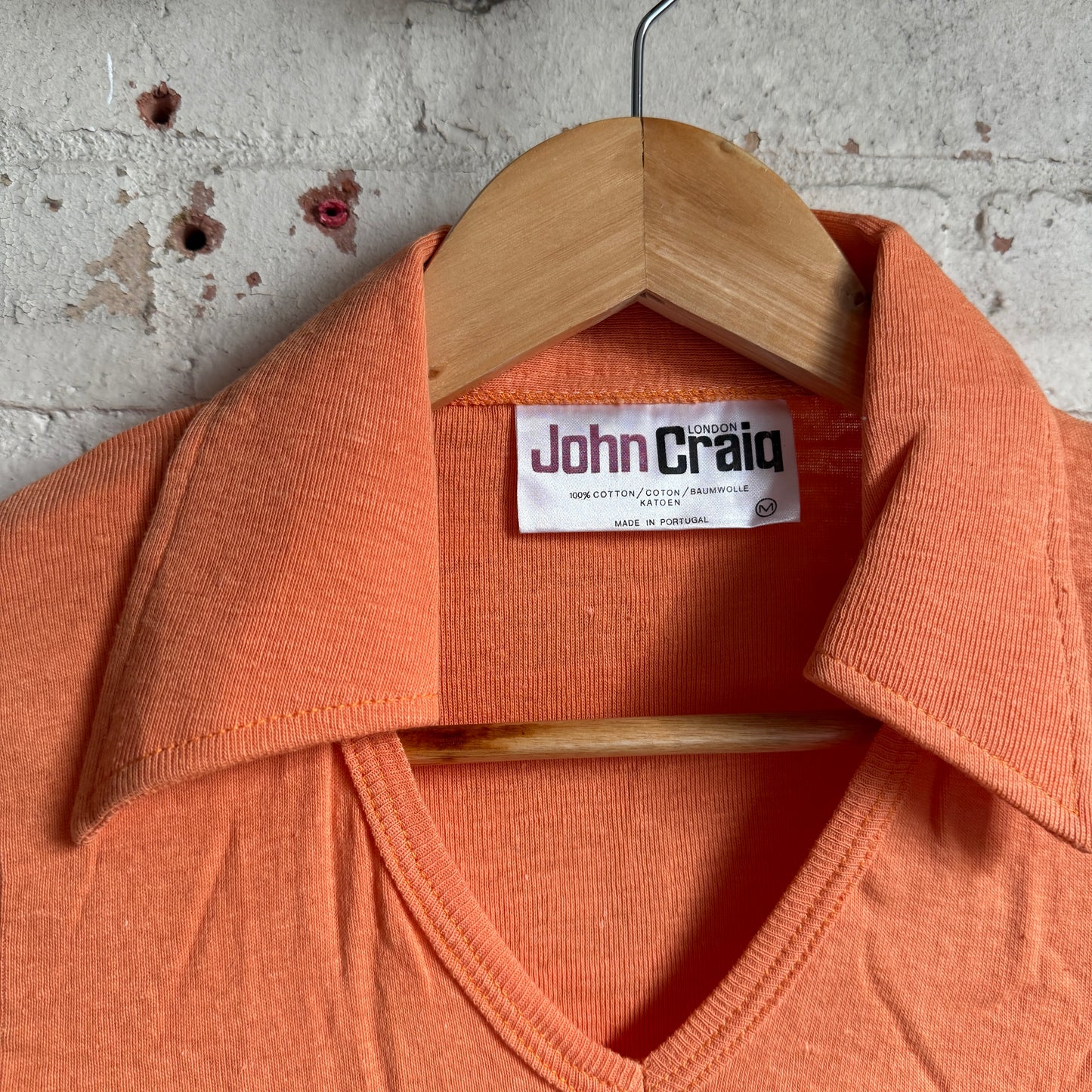 1970s Peach John Craig Dagger Collar Polo Shirt Top