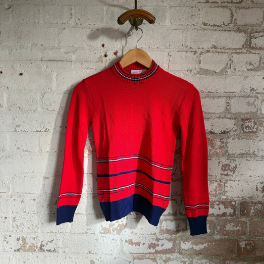 1970s Red Italian Knitted Round Neck Jumper Top