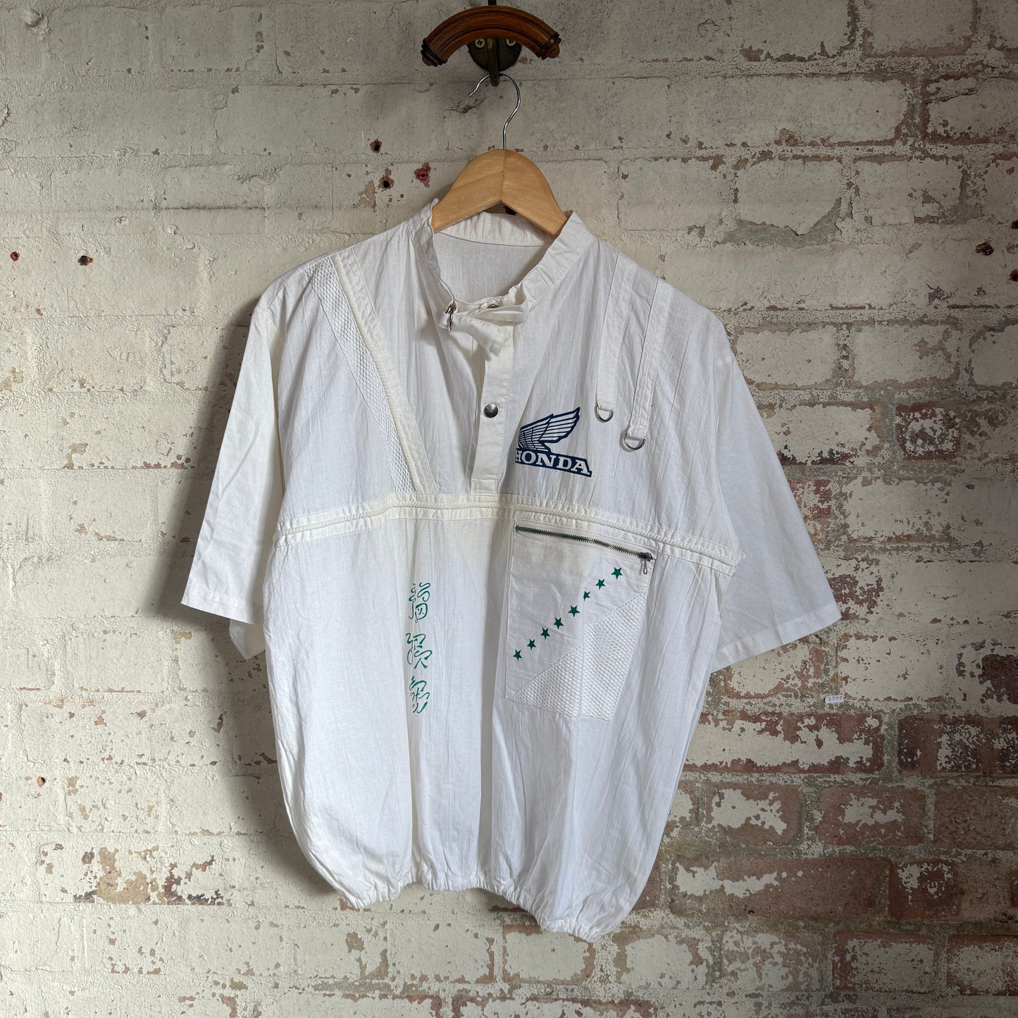 1980s White Honda Button Detail Polo Shirt Top