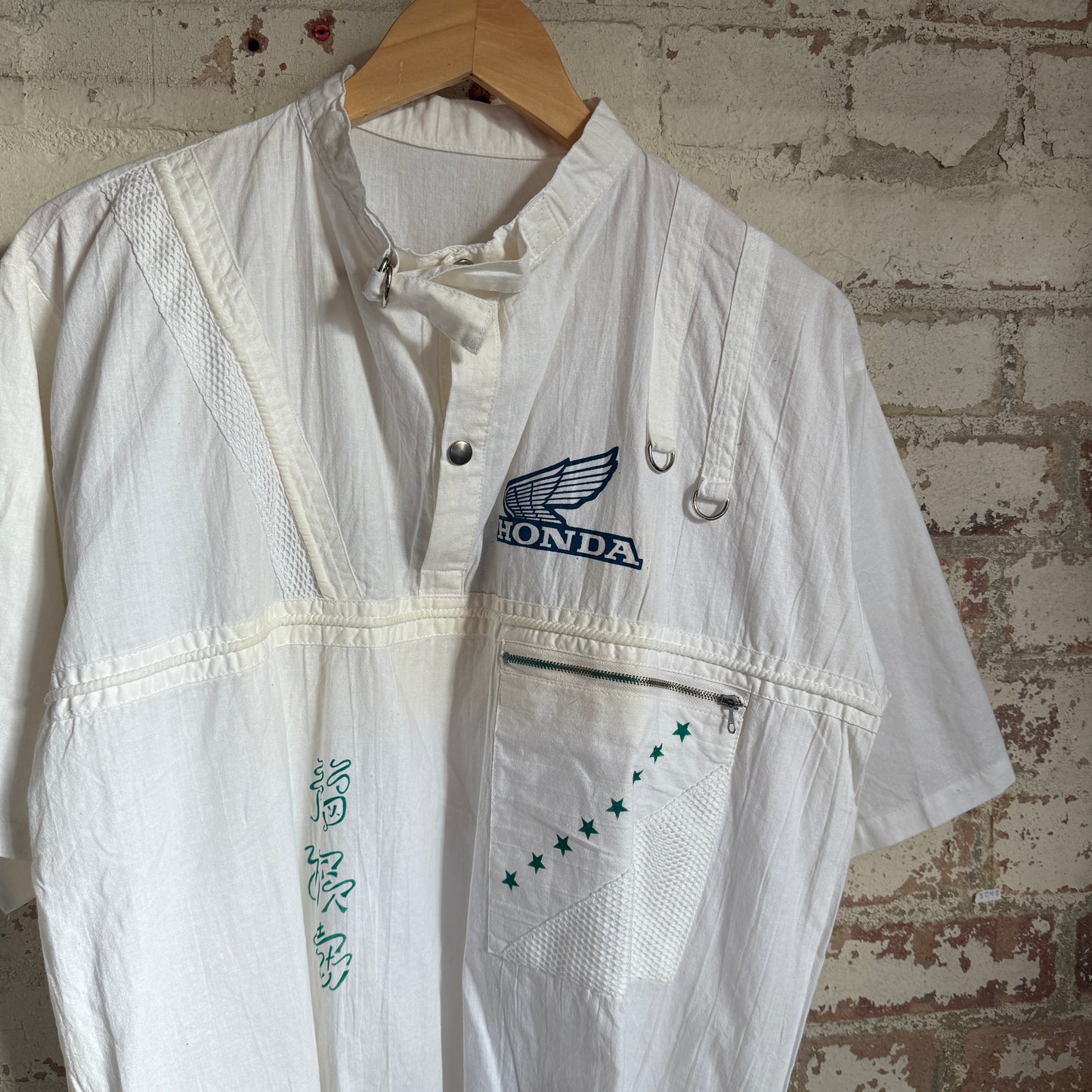 1980s White Honda Button Detail Polo Shirt Top
