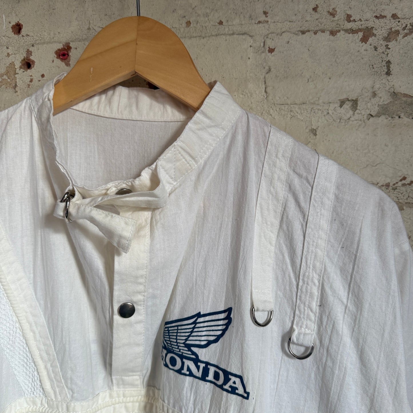 1980s White Honda Button Detail Polo Shirt Top