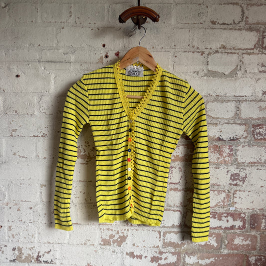 1970s Yellow Stripe Knitted Long Sleeve Top