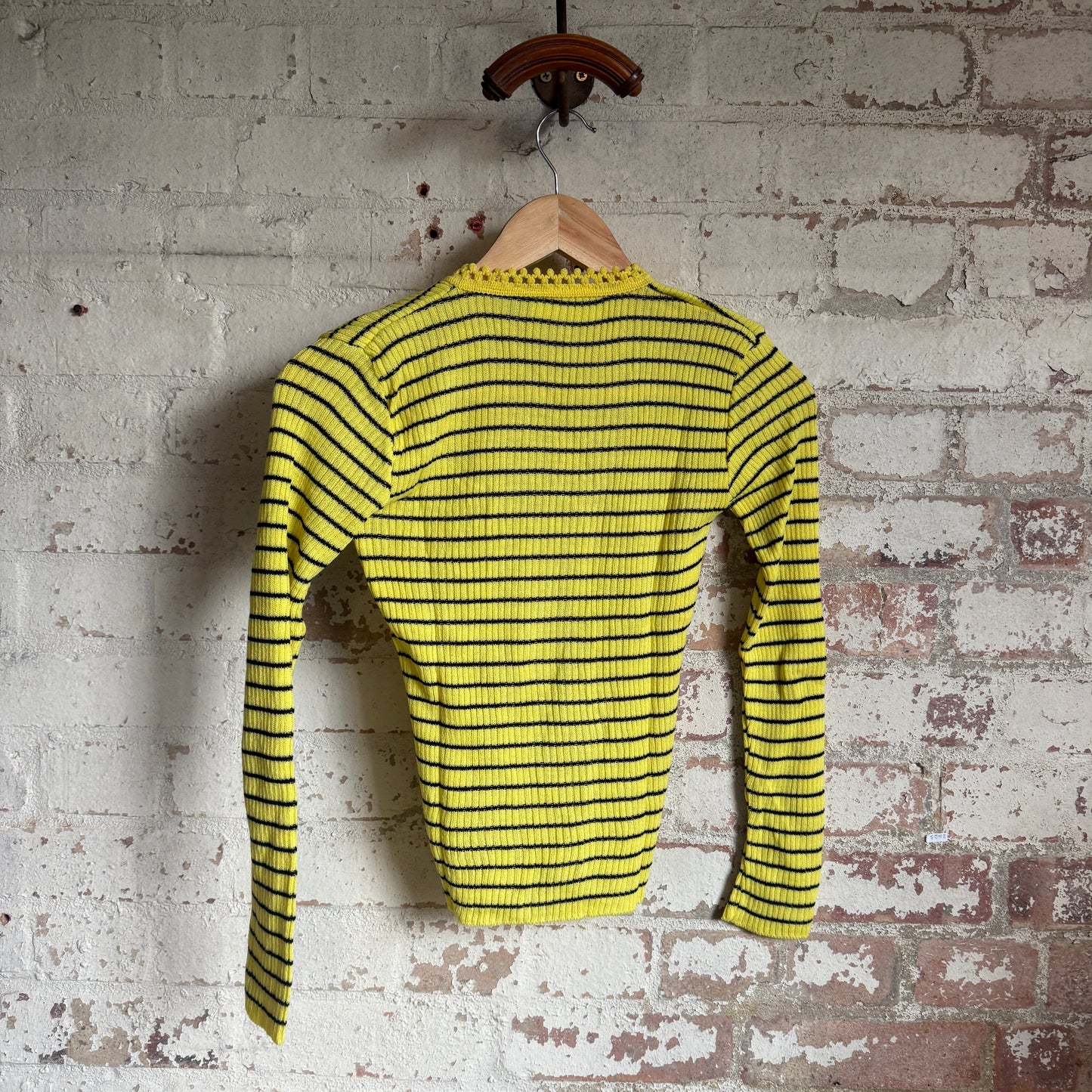 1970s Yellow Stripe Knitted Long Sleeve Top