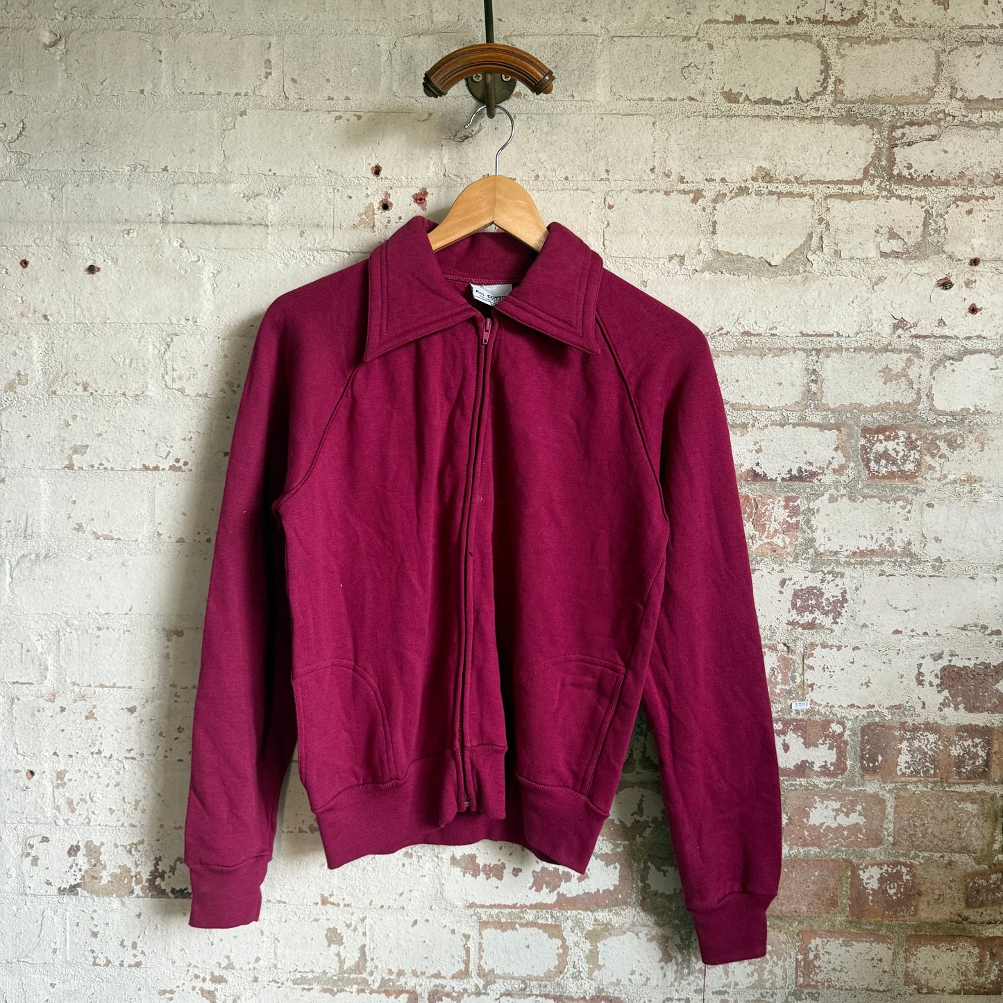 1970s Maroon Pink Zip Cotton Sweatshirt Jumper