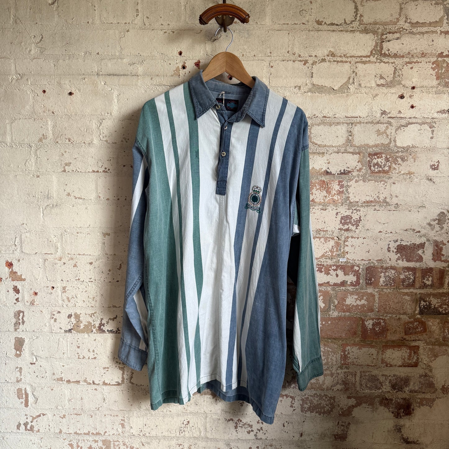1980s Faded Striped Rugby Long Sleeve Shirt