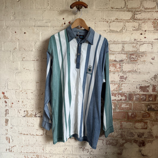 1980s Faded Striped Rugby Long Sleeve Shirt