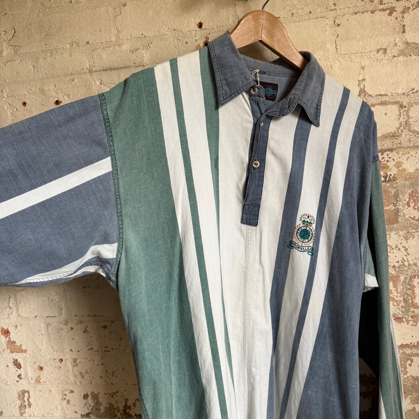 1980s Faded Striped Rugby Long Sleeve Shirt