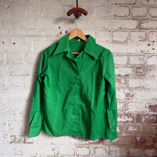 1970s Green Dagger Collar Cotton Shirt