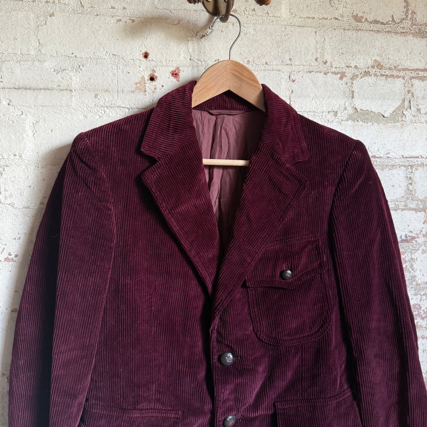1960s Burgundy Corduroy Belt Back Suit Blazer Jacket