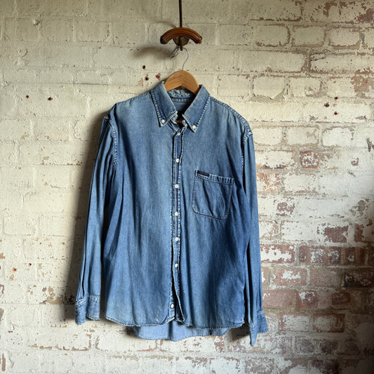 1990s Blue Denim Valentino Button Shirt