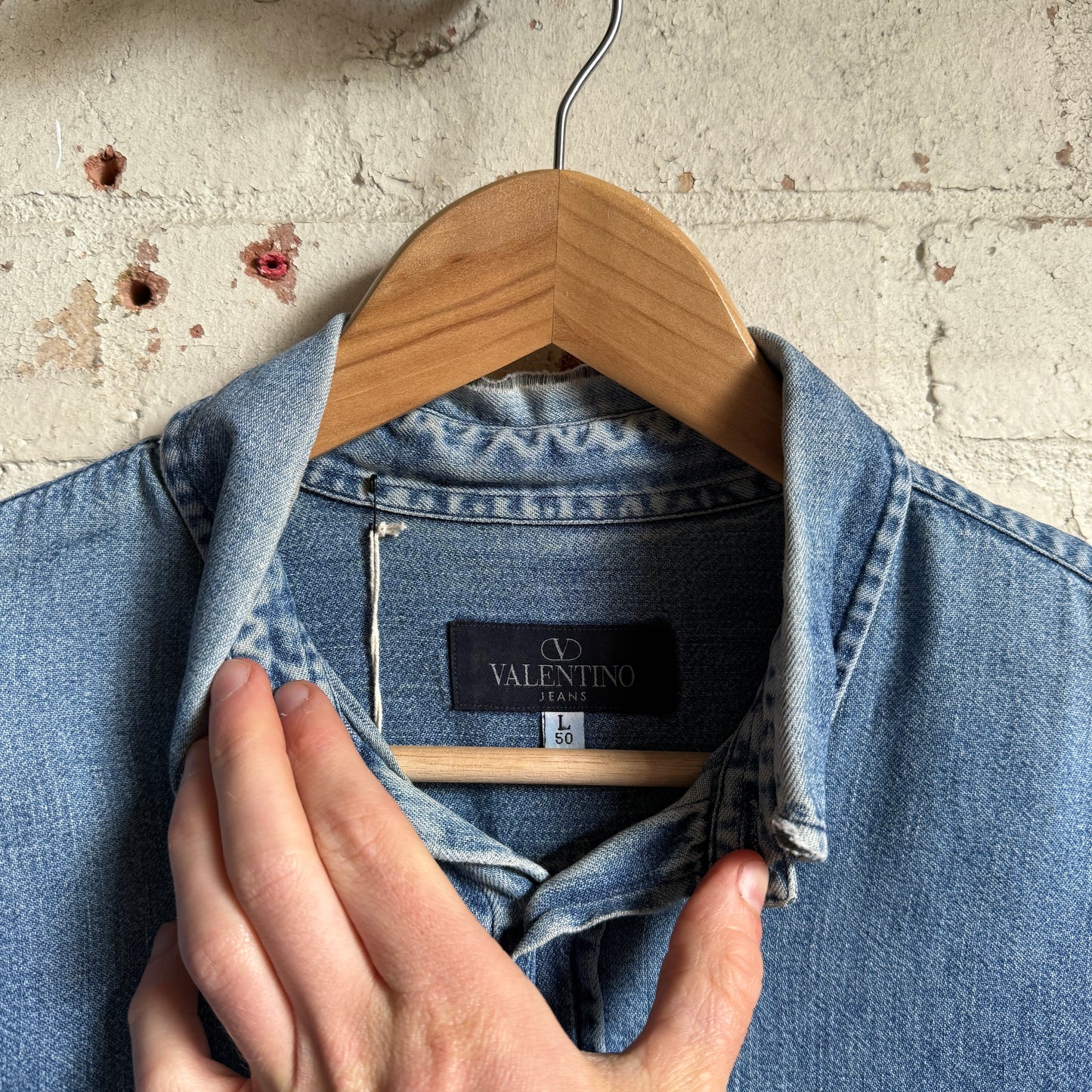 1990s Blue Denim Valentino Button Shirt