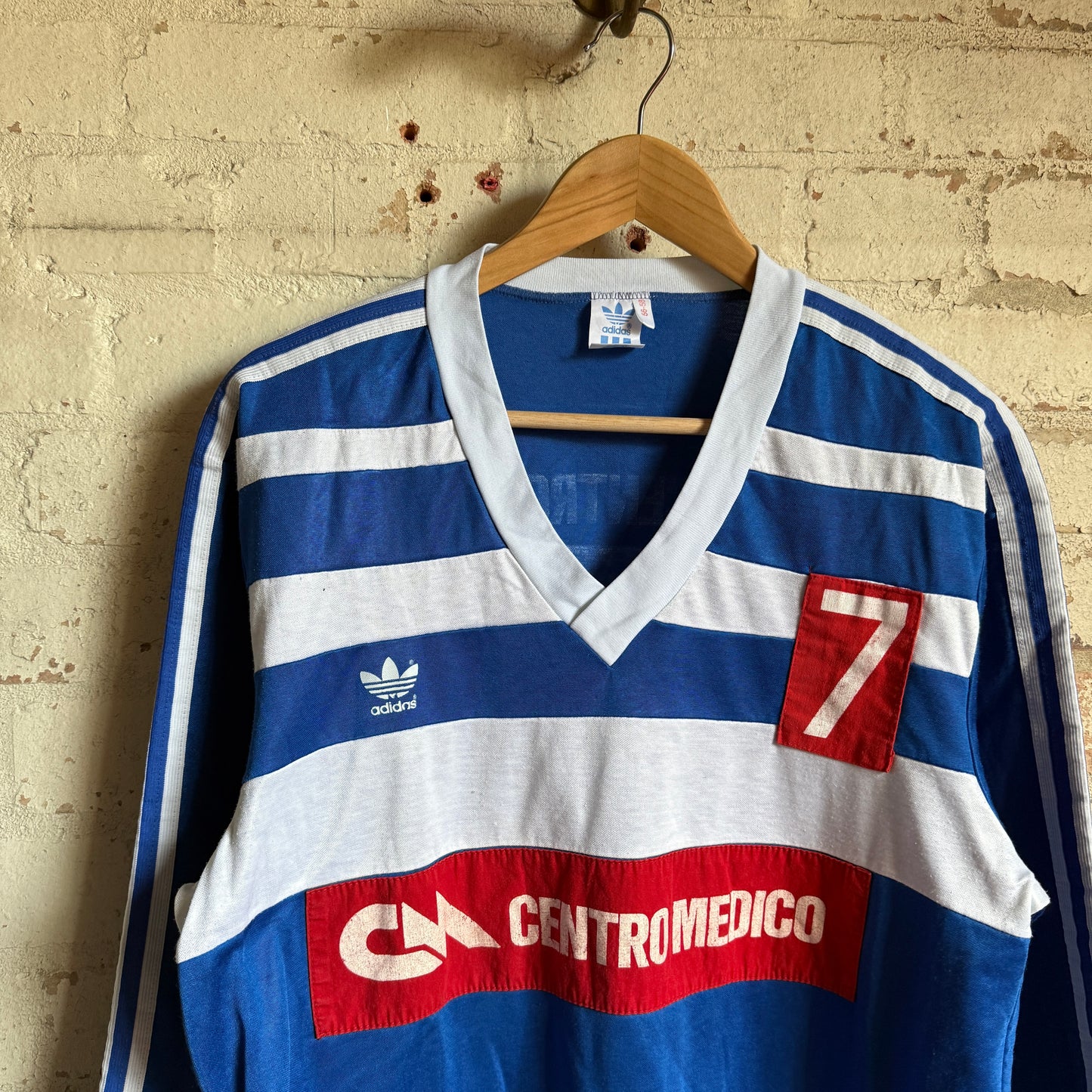 1980s Blue Adidas Football Template Long Sleeve Shirt