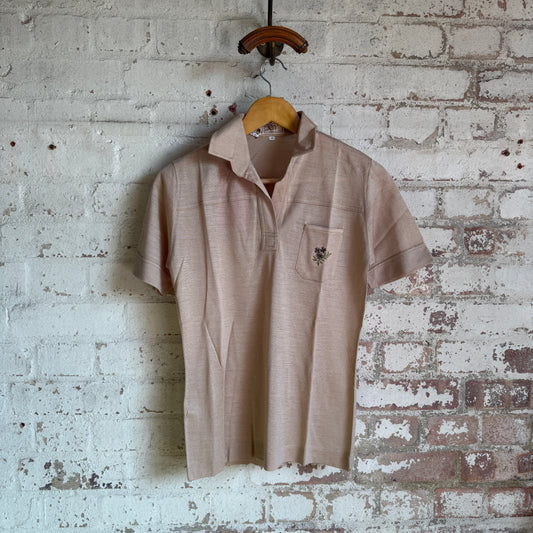 1970s Beige Italian Knitted Polo Shirt