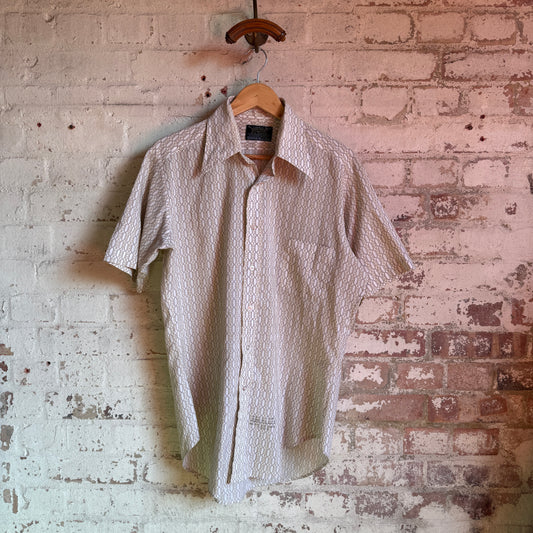 1970s Patterned Button Up dagger Collar Shirt