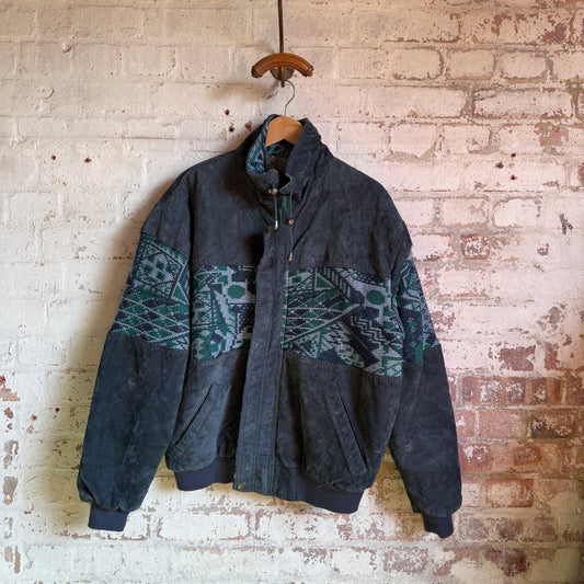 1980s Dark Green Italian Aztec Bomber Jacket