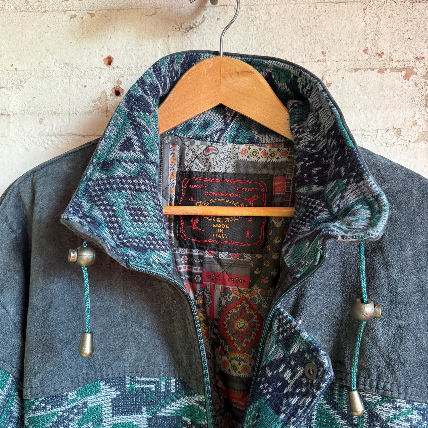 1980s Dark Green Italian Aztec Bomber Jacket