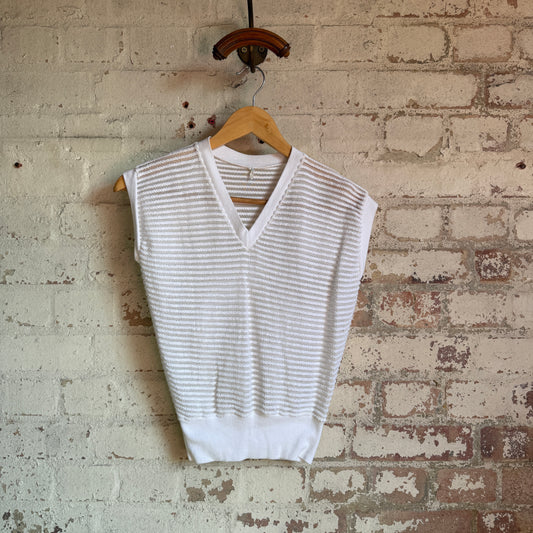 1970s White Unusual Knitted Tank Top