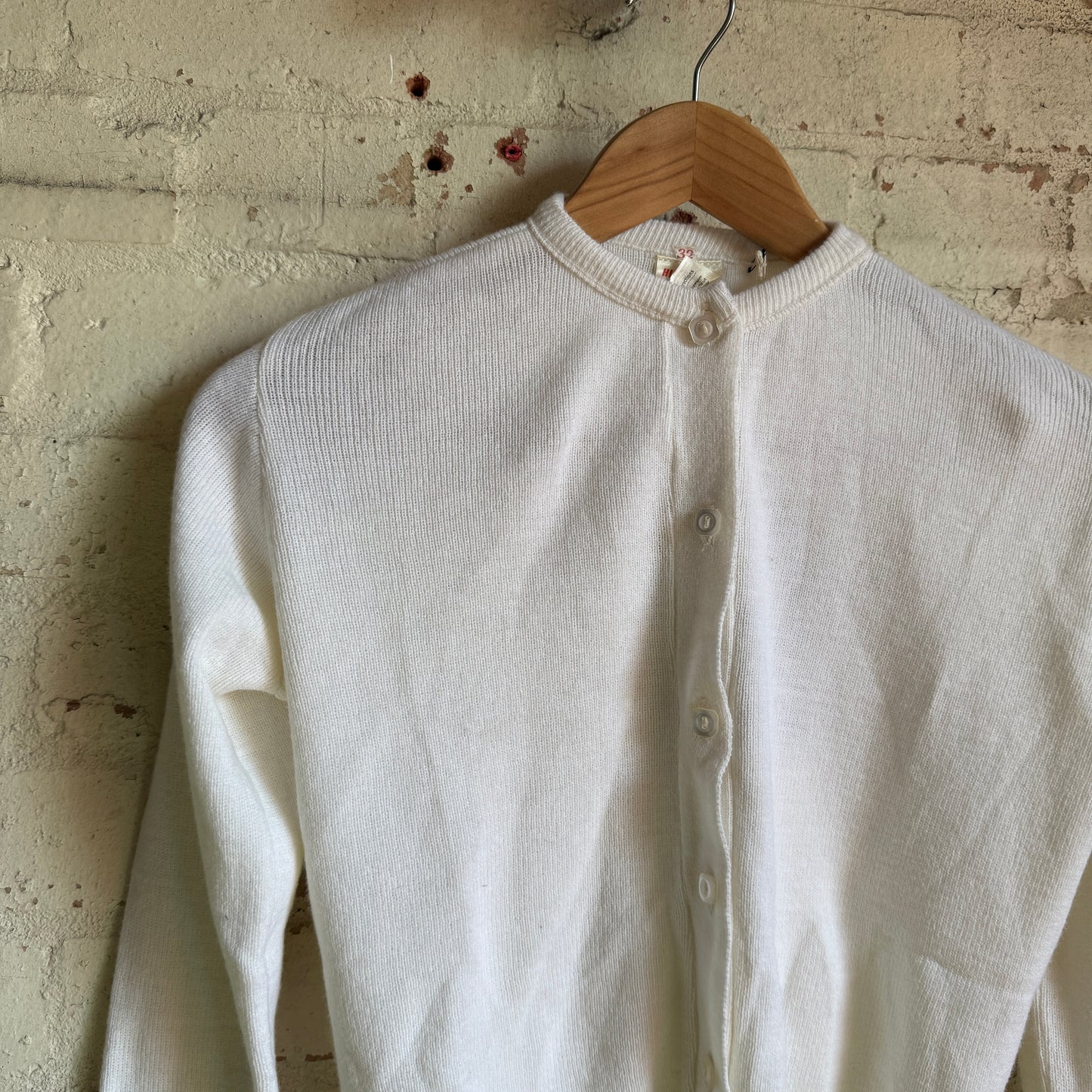 1970s White Knitted Button Up Cardigan Jumper