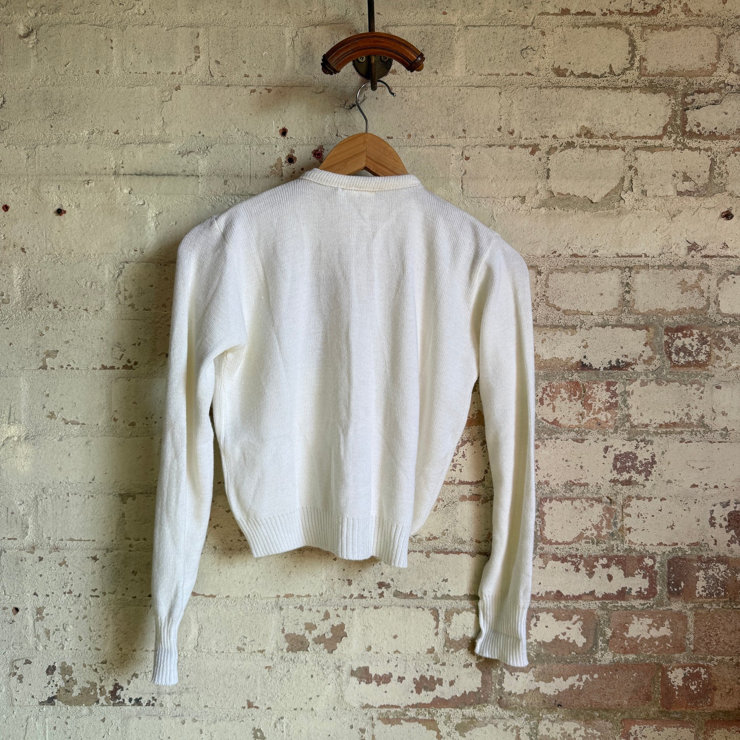1970s White Knitted Button Up Cardigan Jumper