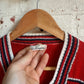 1970s Red Knitted Embroidered V Neck Jumper