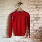 1970s Red Knitted Embroidered V Neck Jumper
