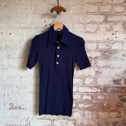 1970s Navy Italian Polo Shirt Top