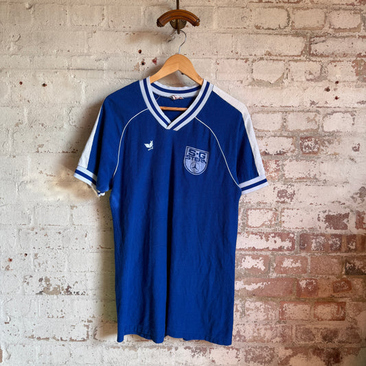 1980s Blue Mercedes Graphic Sports T-Shirt