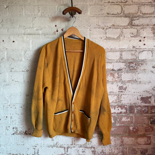 1970s Orange Waffle Knitted Cardigan Jumper