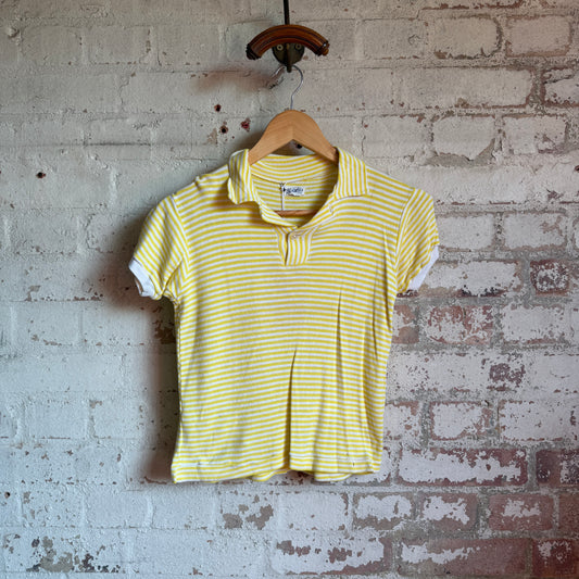 1960s Yellow Striped Holstar Polo Shirt Top