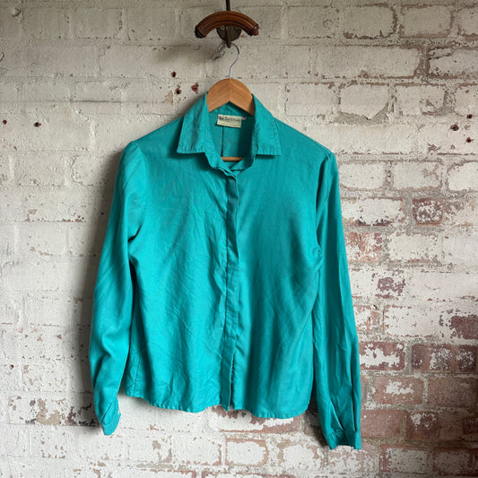 1980s Turquoise Cotton Button Up Shirt