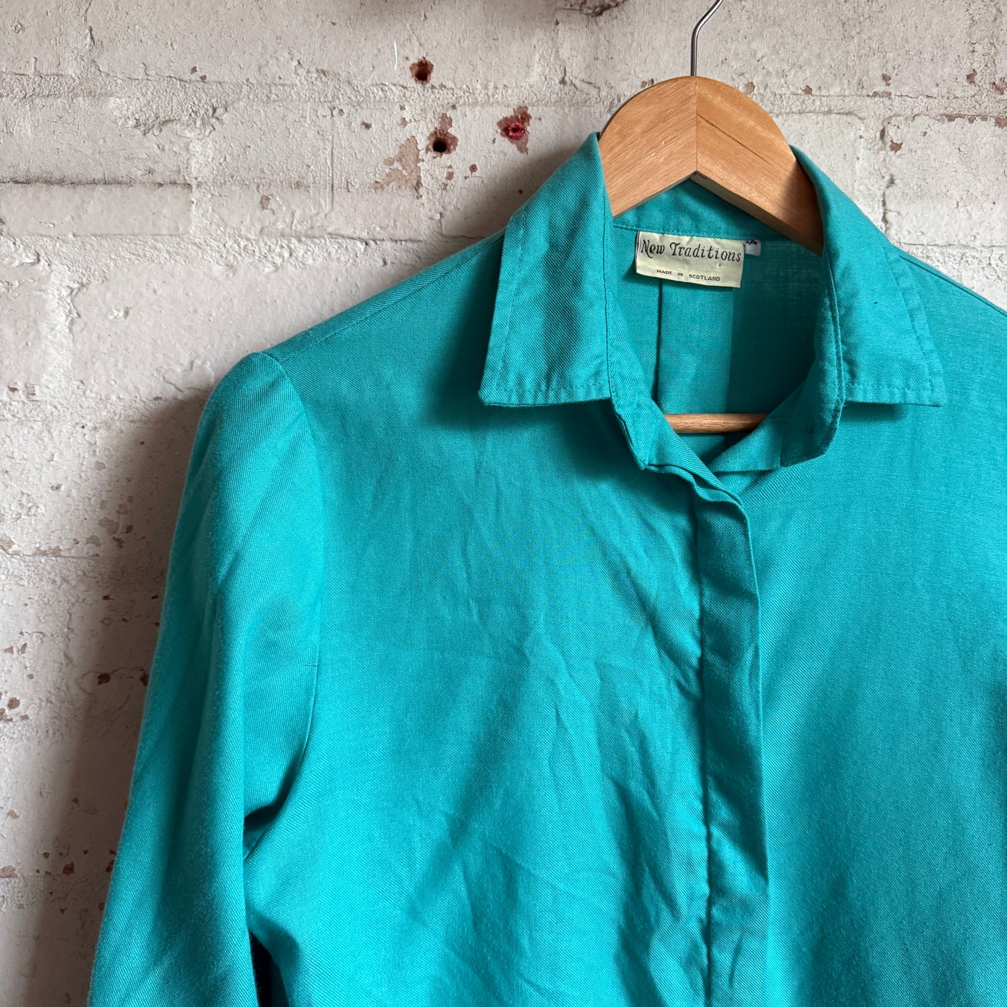 1980s Turquoise Cotton Button Up Shirt