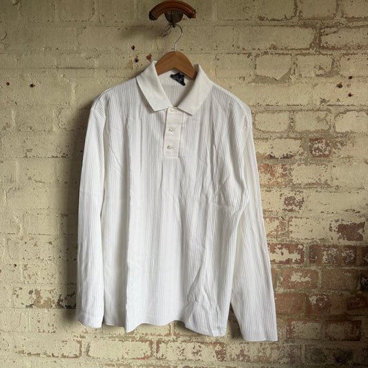 1980s White Polyester Mod Style Polo Shirt Top