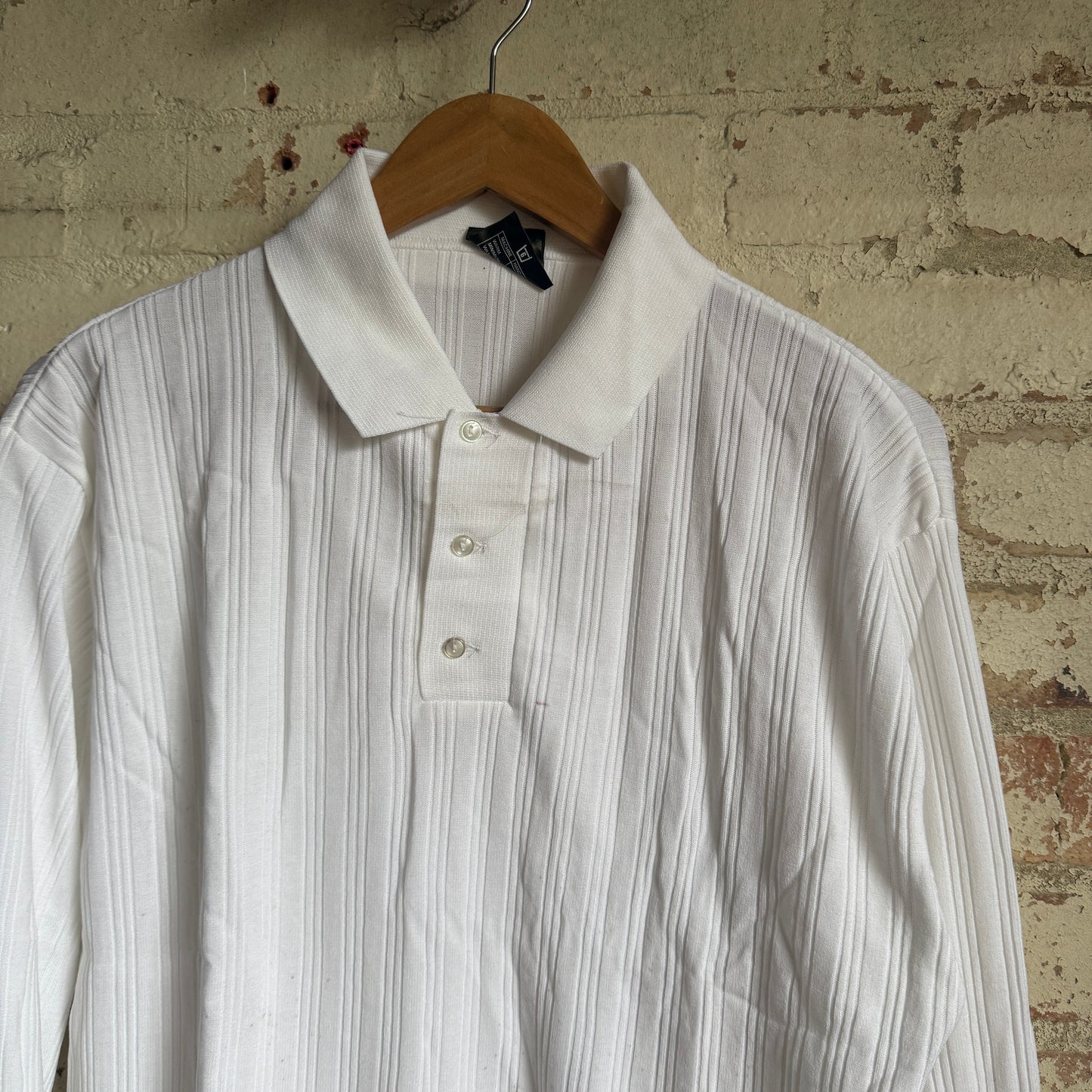 1980s White Polyester Mod Style Polo Shirt Top