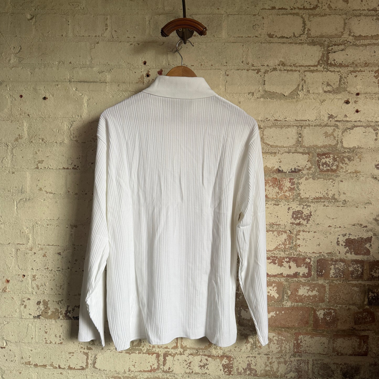 1980s White Polyester Mod Style Polo Shirt Top