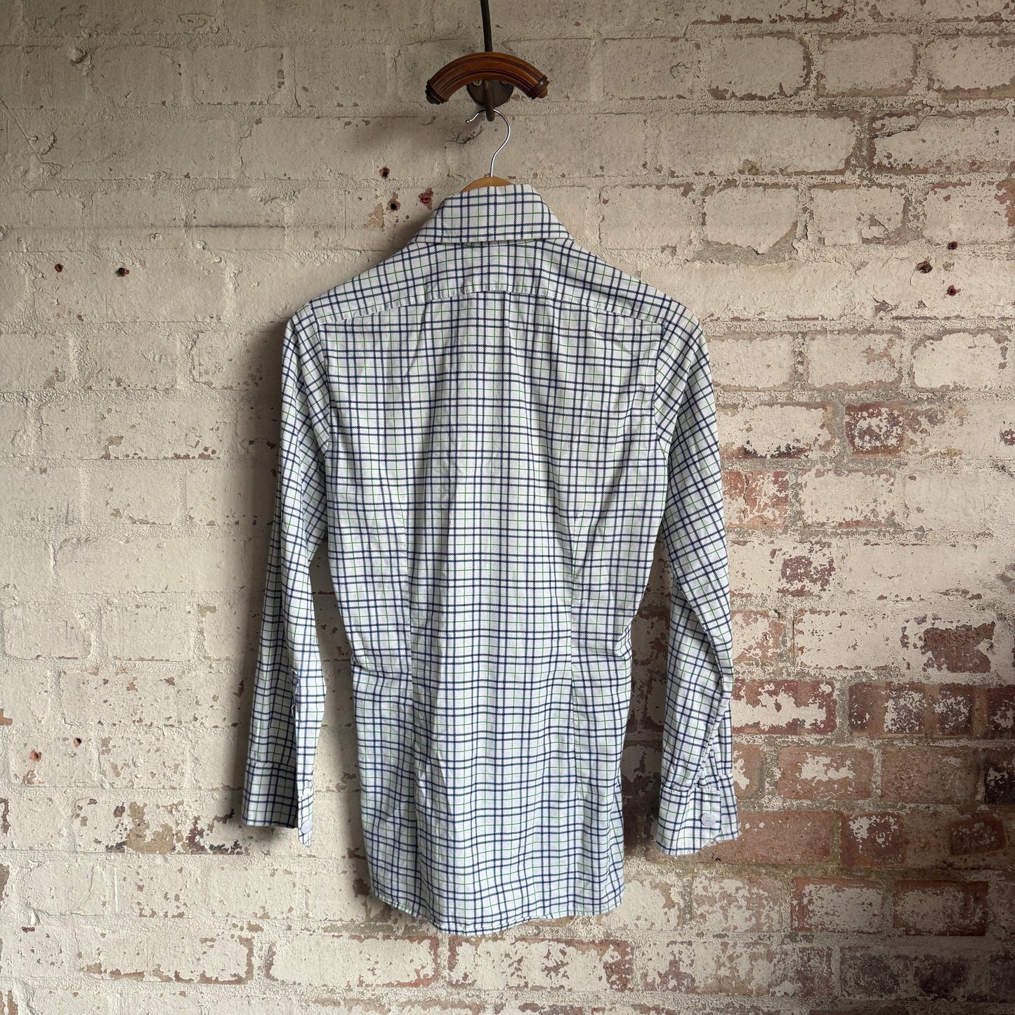 1970s White Checkered Dagger Collar Shirt