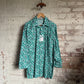 1970s Green Patterned Dagger Collar Button Shirt