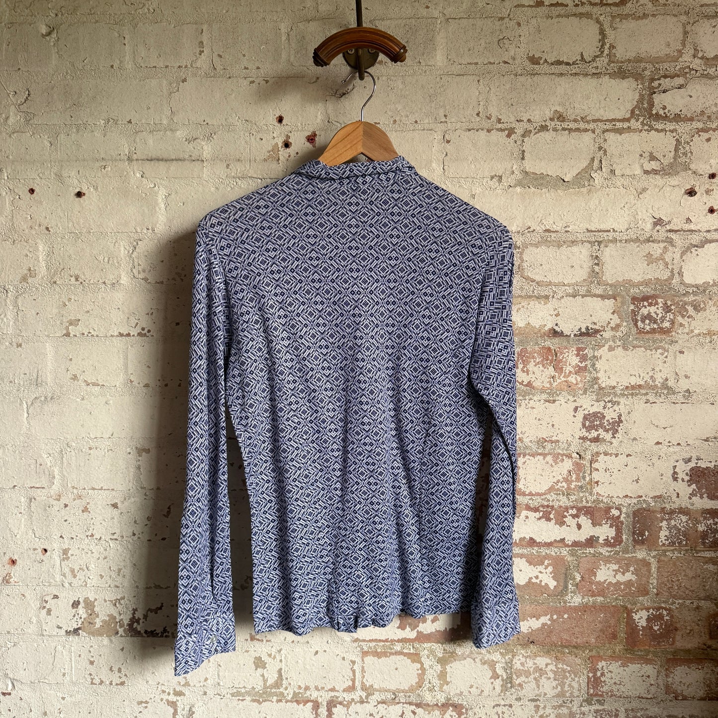 1970s Navy Patterned Knitted Button Shirt