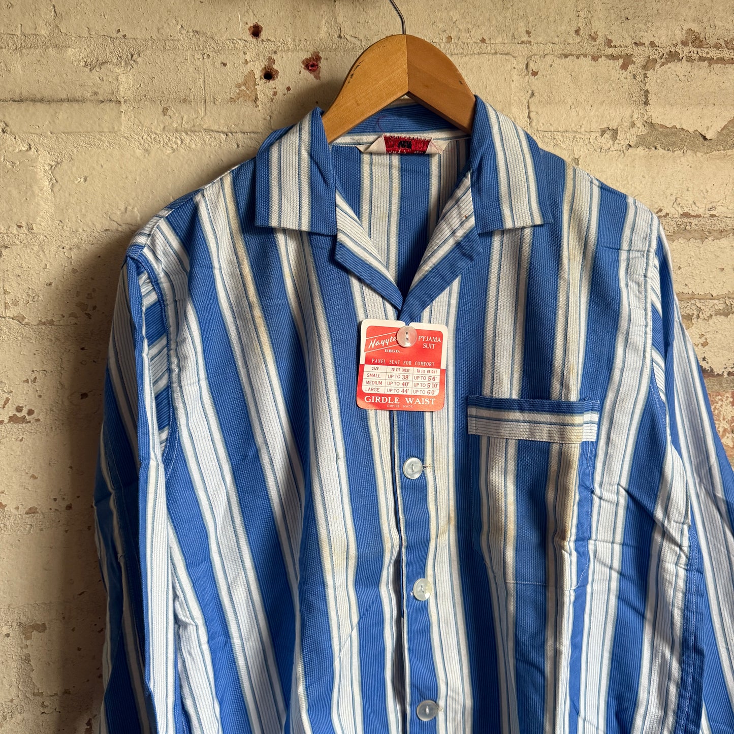 1940s 1950s Blue Striped Dead Stock Pyjama Leisure Shirt