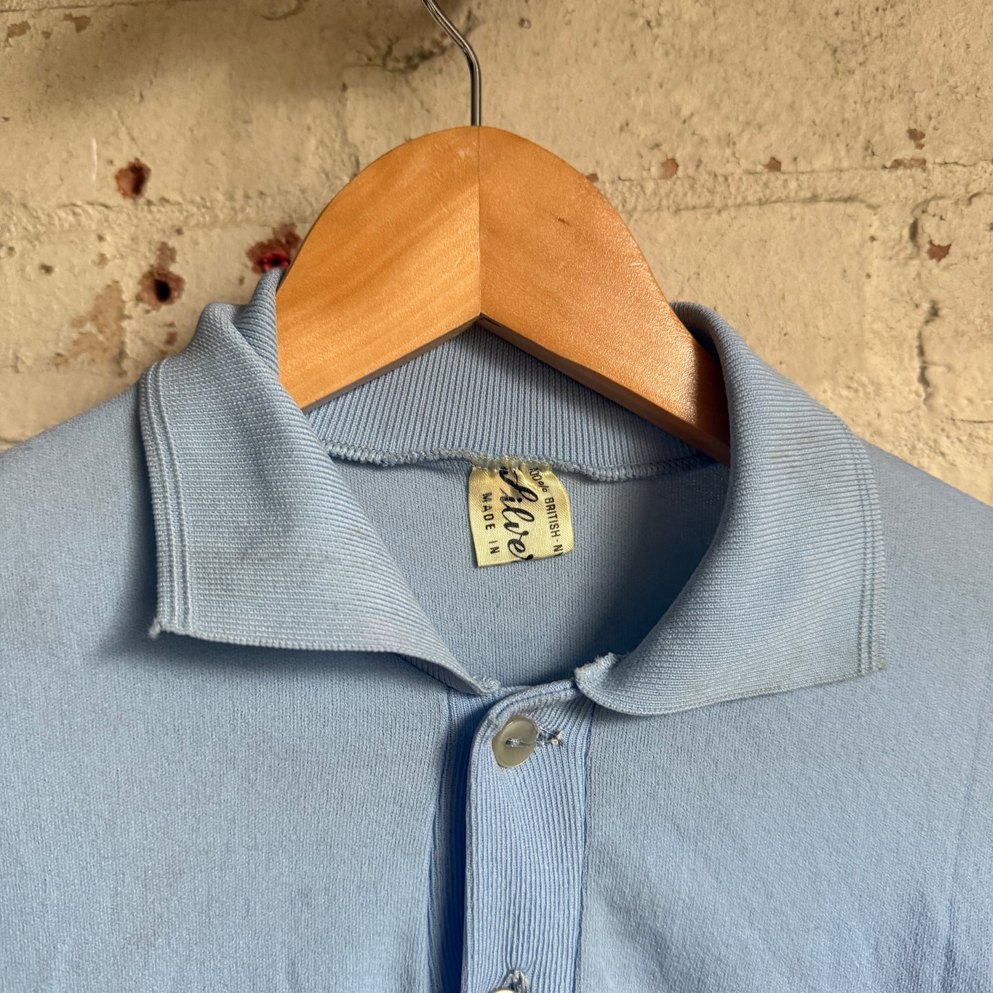 1970s Baby Blue Polyester Polo Shirt Top