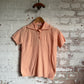 1970s Peach British Dead Stock Patterned Polo Shirt